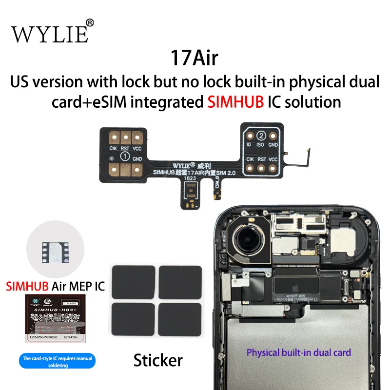 

Новое WYLIE iPhone 17 Air eSIM в встроенное преобразование SIM для глобальных моделей с физическими картами, решение SIMHUB MEP