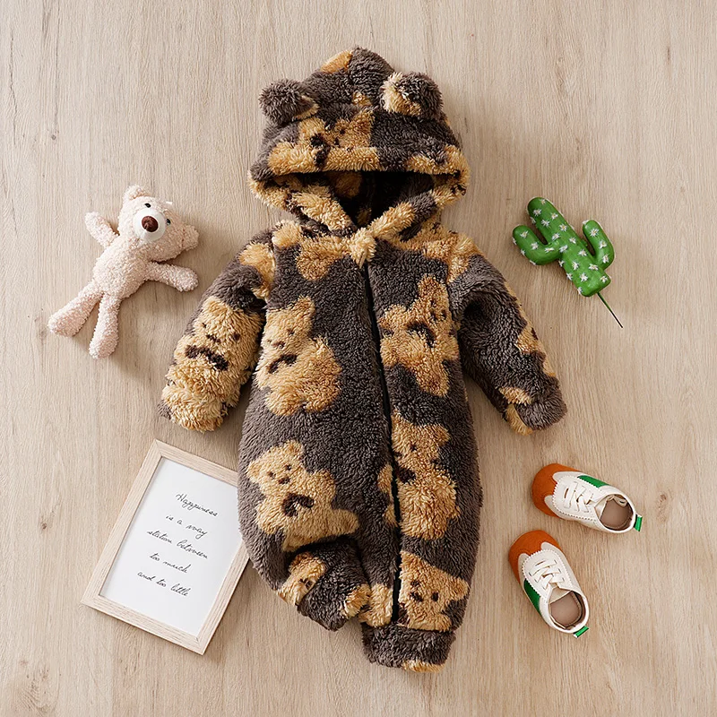 2 قطعة نيسيي الطفل 0-18 أشهر الوليد محبوك الدب البني والبيج مقنعين مريحة الدفء لينة العصرية عادية طفل بذلة