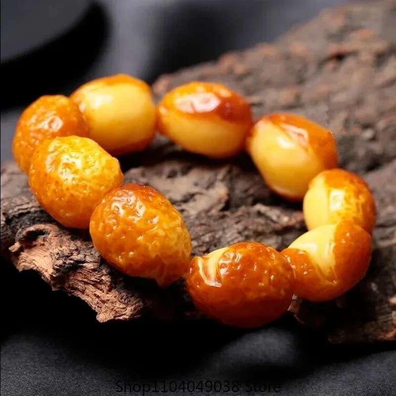 Original Mine Genuine Honey Wax Bracelet Original Stone with Half Skin Amber Buddha Bead Bracelet Men's and Women's Bracelet