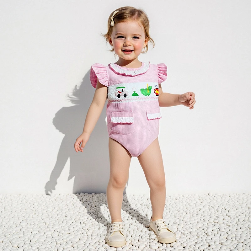 Tutina da neonato con maniche a volant e stampa floreale per neonata carina, girocollo, abbottonata, per abiti estivi alla moda