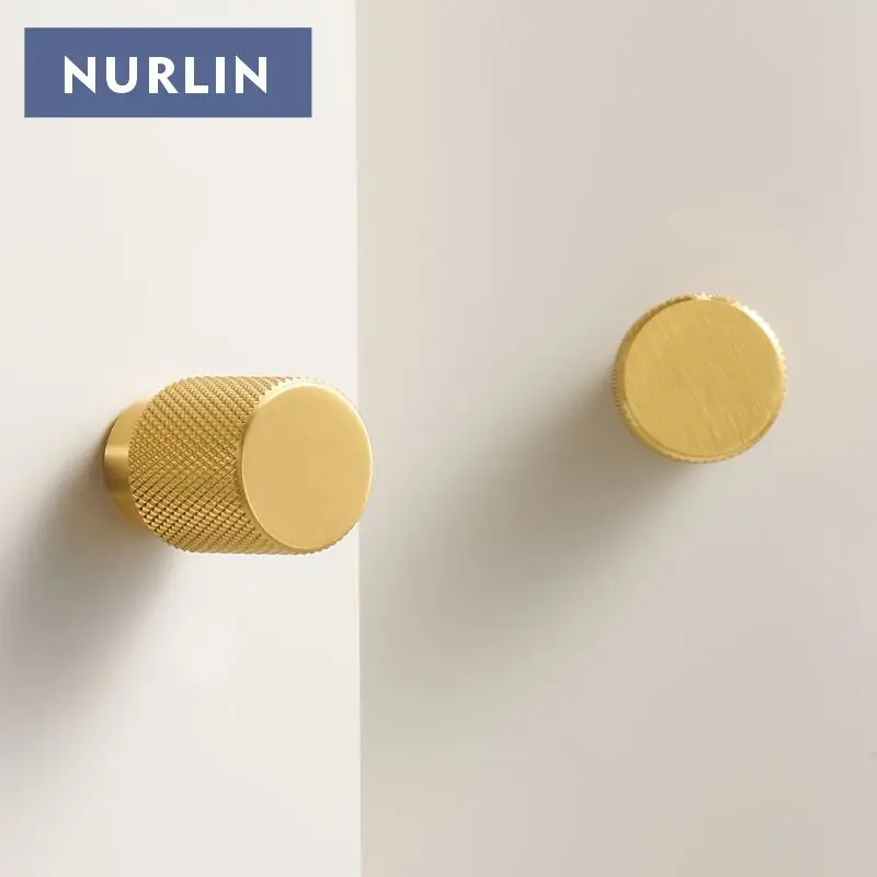 Nurlin New Solid Brass Knurling Brushed Cross Cabinet Knobs Furniture Handles Black Gold Brass Antique Brass