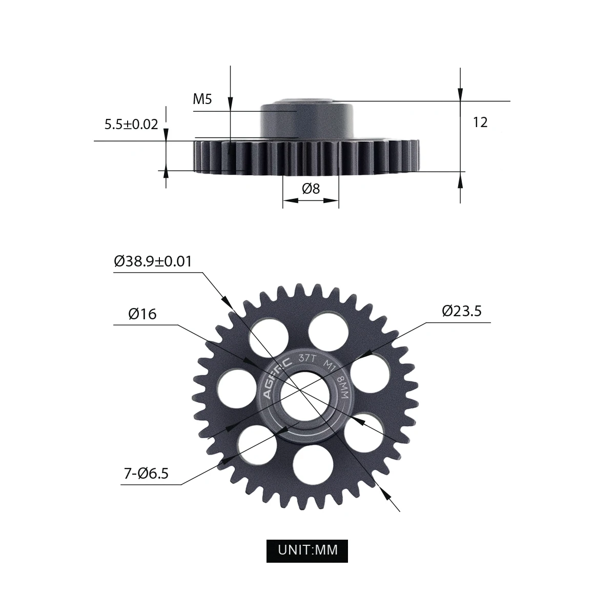 AGFRC Gear Hardened Steel 8MM MOD1 18T - 46T Pinion Motor Gear M5 Set Screw for High Speed Runs and Drag Racing Application