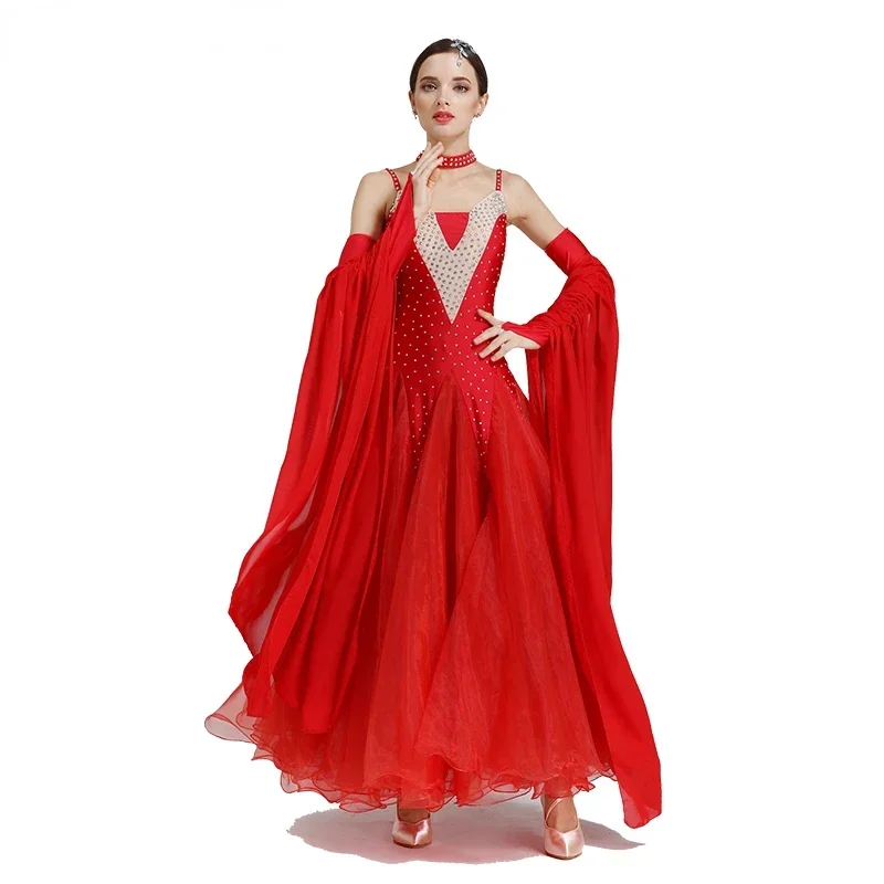Walzer-Tanzkleid, moderner Foxtrot-Tanz, nationaler Standard, Damen-Ballsaal-Kostüme, hochwertiges Flamenco-Walzerkleid mit großem Rock