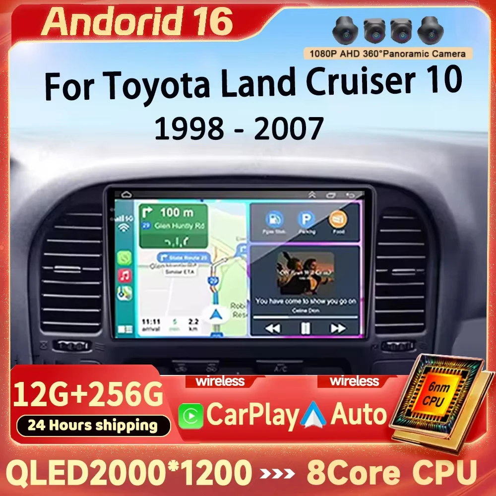 Android 16 Auto 2K Screen For Toyota Land Cruiser 10 J100 100 1998 - 2007 Carplay Car Radio Multimedia Player WIFI+4G Autoradio