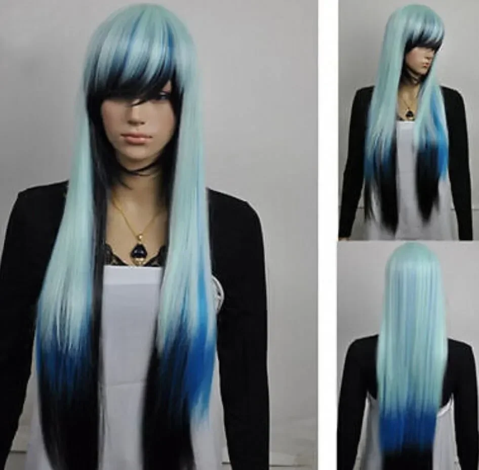 

Long Blue Mixed Black Straight Heat Resistant Hair Cosplay Costume Wig