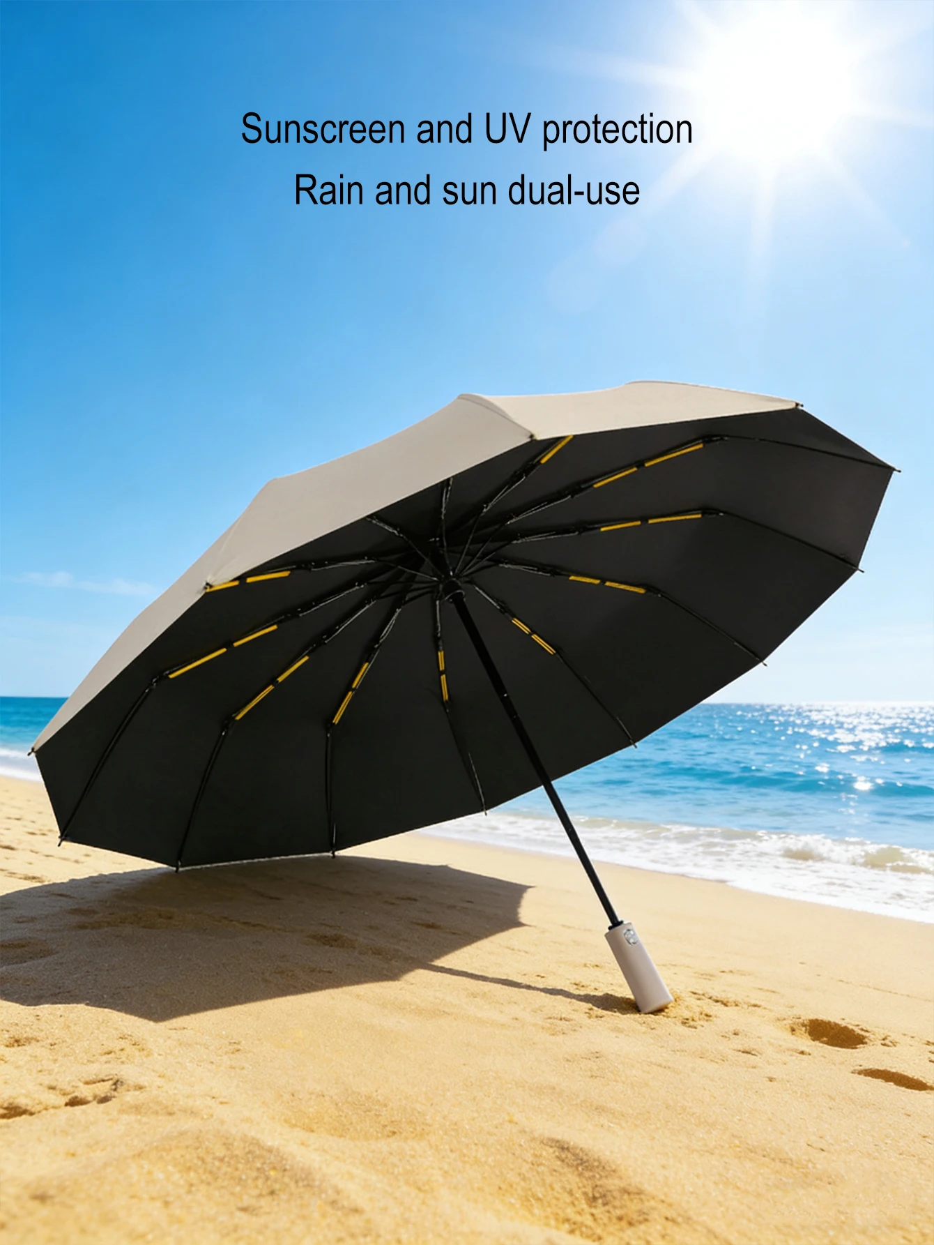 12 Bone Black Glue Fully Automatic Umbrella Thick Durable Keel Three Fold UV Resistant Folding Umbrella for Weather Protection