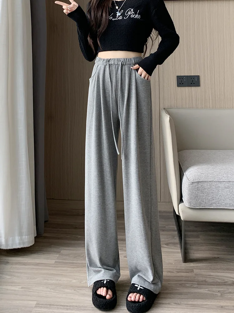 

Cotton pants women's spring and autumn high-waisted drape, soft glutinous, loose thin straight-leg pants, casual wide-leg pants