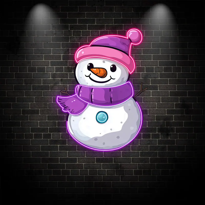 Purple Snowman Neon Sign, Creative Wall Hanging Neon Light, Christmas & Winter Decor Light