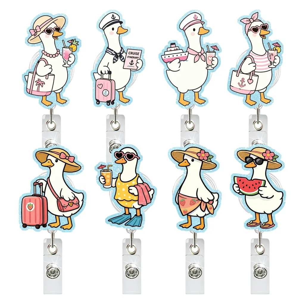 Acrylic Badge Reel Acrylic Metal Clip Badge Reel Cartoon Duck Badge Reel Nylon Decorative Id Holder For Office Access Card Daily