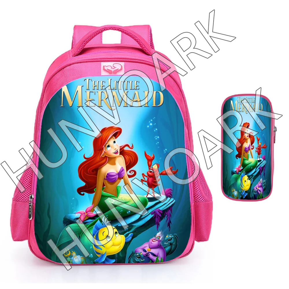 Princess Mermaid Backpack Cartoon Primary School Teens Girls Boys Backpack 16inch Lovley School Bags for Kids Birthday Gift