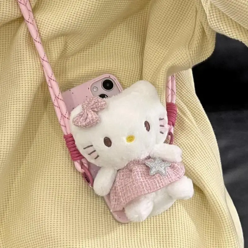 Sanrio Phone Hello Kitty Back Clip Cross-Body Rope Cute Girls Kawaii Iphone15 peluche bambole Cartoon Bracket Hello Kitty Gifts