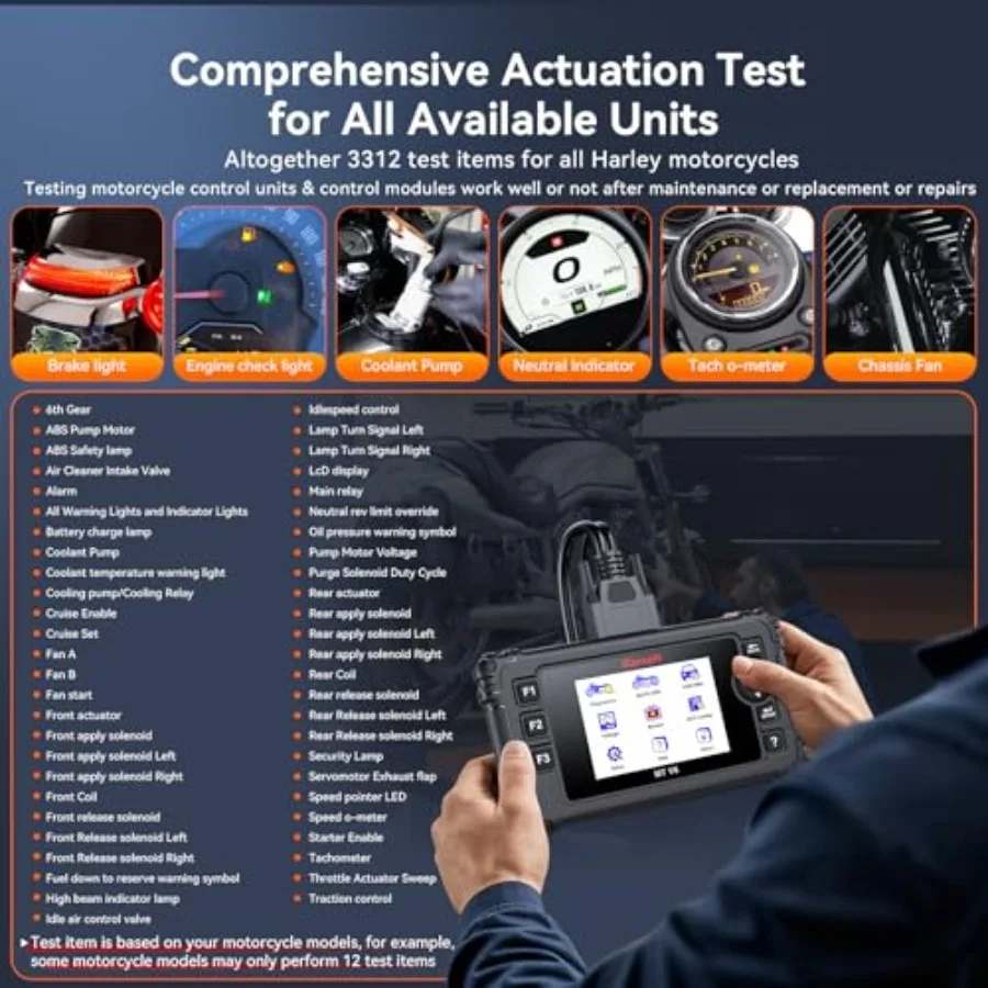 MT V6 Motorrad-Diagnose-Scan-Tool für Harley All System Motorrad-OBD2-Scanner mit 57 Betätigungstests, 43 Spezialfunktionen