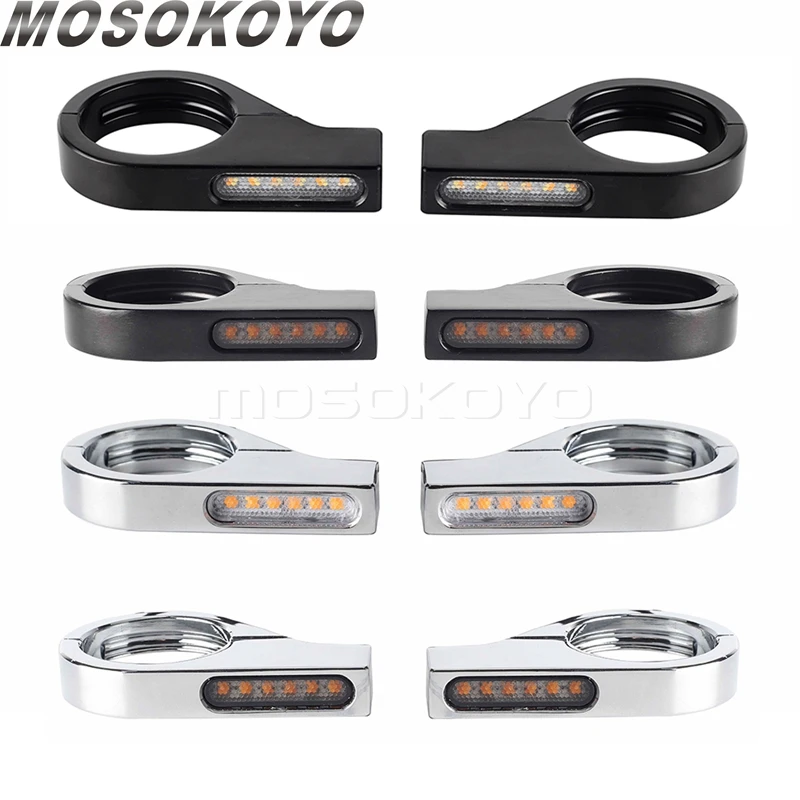 Motorcycle Front LED Turn Signal Light 41mm Fork Universal for Cafe Racer Chopper Bobber Scrambler Street Bike Signals Flasher