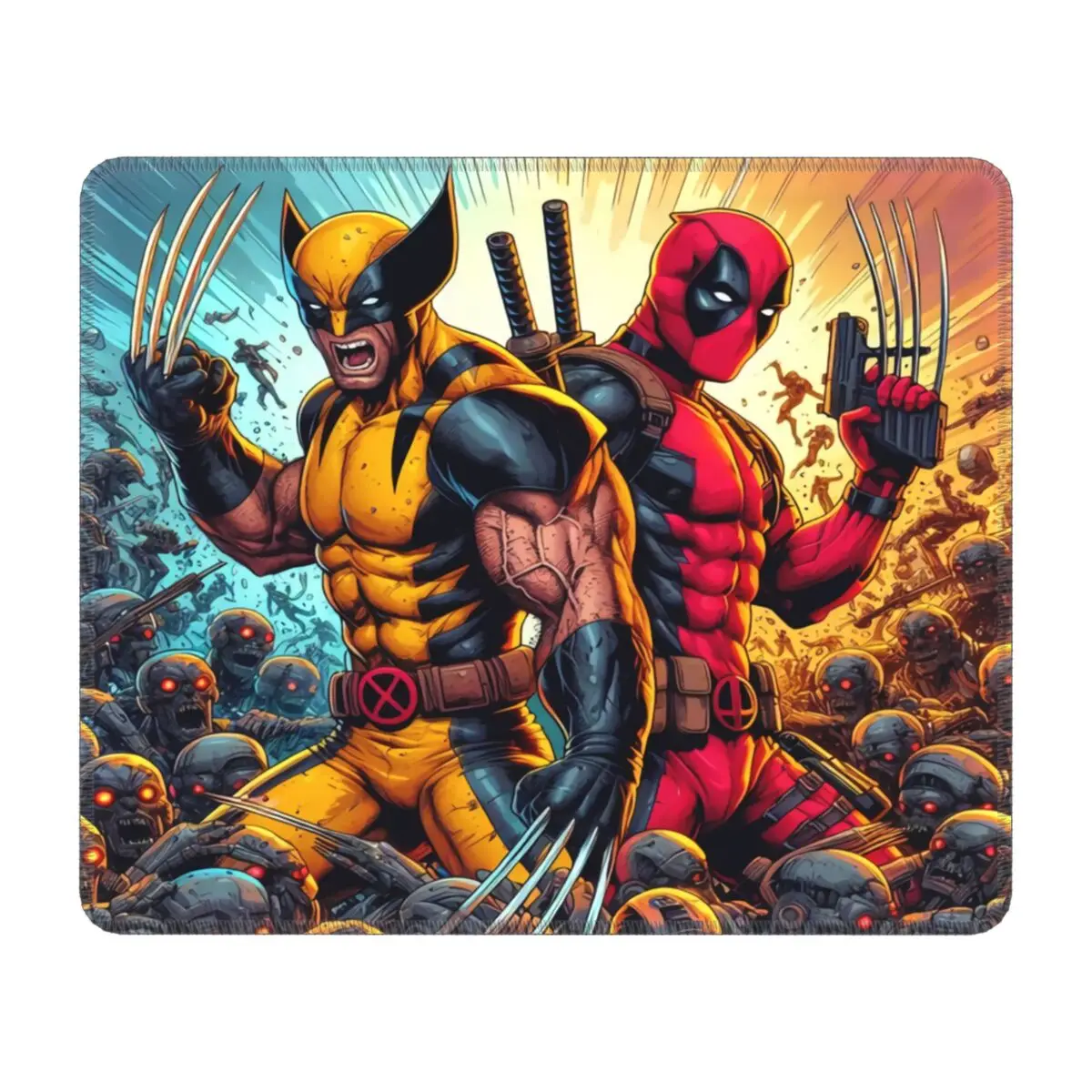 Custom Deadpool Wolverine Cartoon Manga Mouse Pad Non-Slip Rubber Mousepad with Durable Stitched Edges Computer PC Mouse Mat