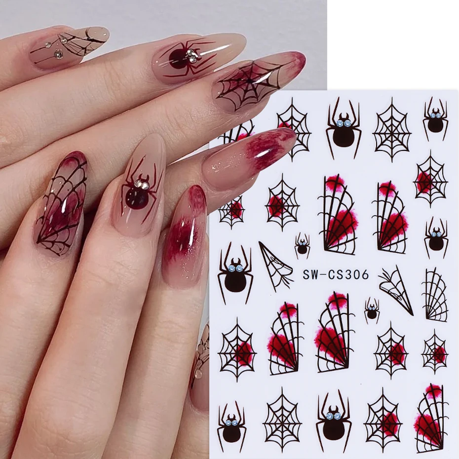 3 pçs halloween aranha web adesivos de unhas 3d auto adesivo dos desenhos animados fantasma aranha morcego abóbora decalques de unhas diy manicure decoração
