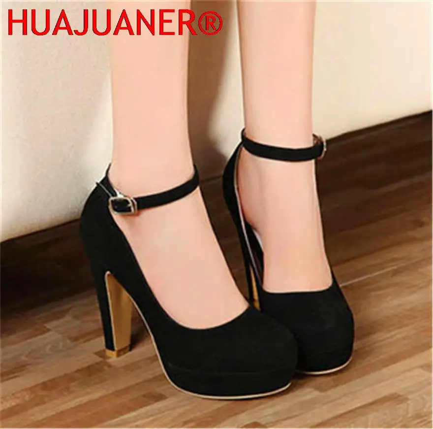 Princess Style Platform Party Shoes 2025 New Korean Fashion Solid Flock Buckle Shallow Women Pumps Ladies Brand High Heels Shoes image 2