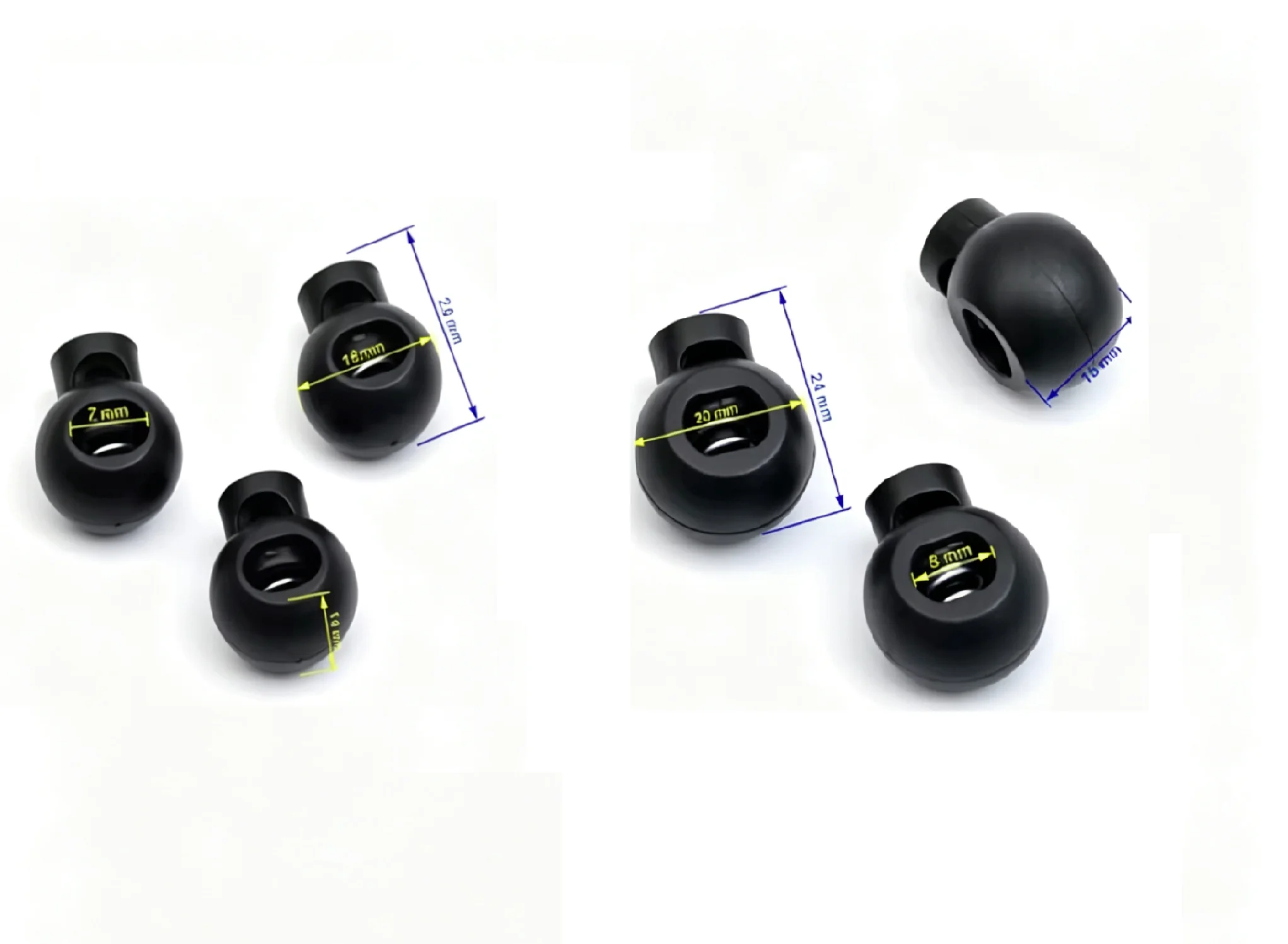 200Pcs/Lot Black POM Plastic Round Ball Cord Lock Toggle Stopper, for 7/8mm Bungee Shock Drawstring Free Shipping HLD/K-003/056