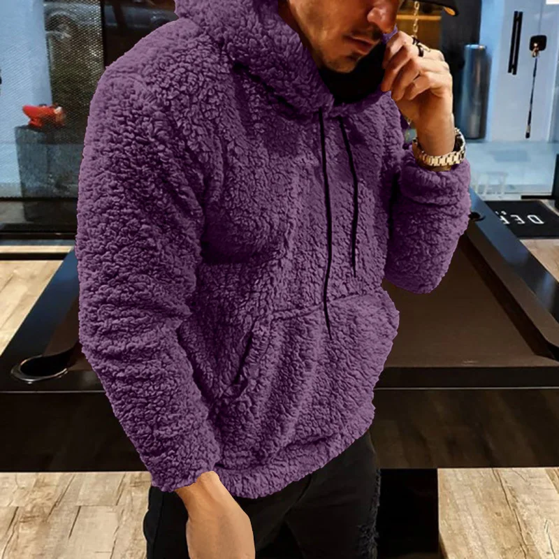 

Hoodie For Man Autumn Plush Hoodie Fleece Pullover Solid Color Long Sleeve Drawstring Hooded Solid Hoodie Sudadera