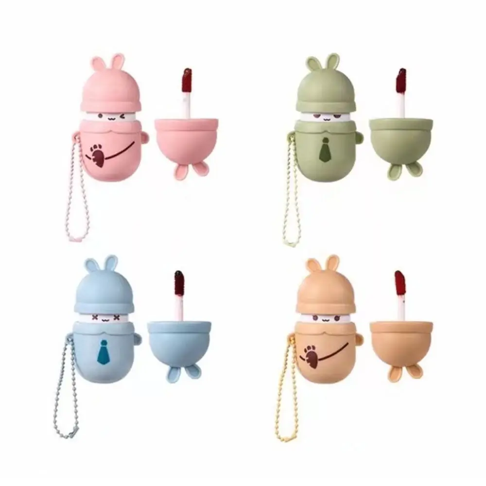 Van Waterig Tot Matte Schattige Lipgloss Hanger, Langdurige Konijnenvorm Lippenstift Antiaanbakbeker Cartoonstijl Met Sleutelhanger