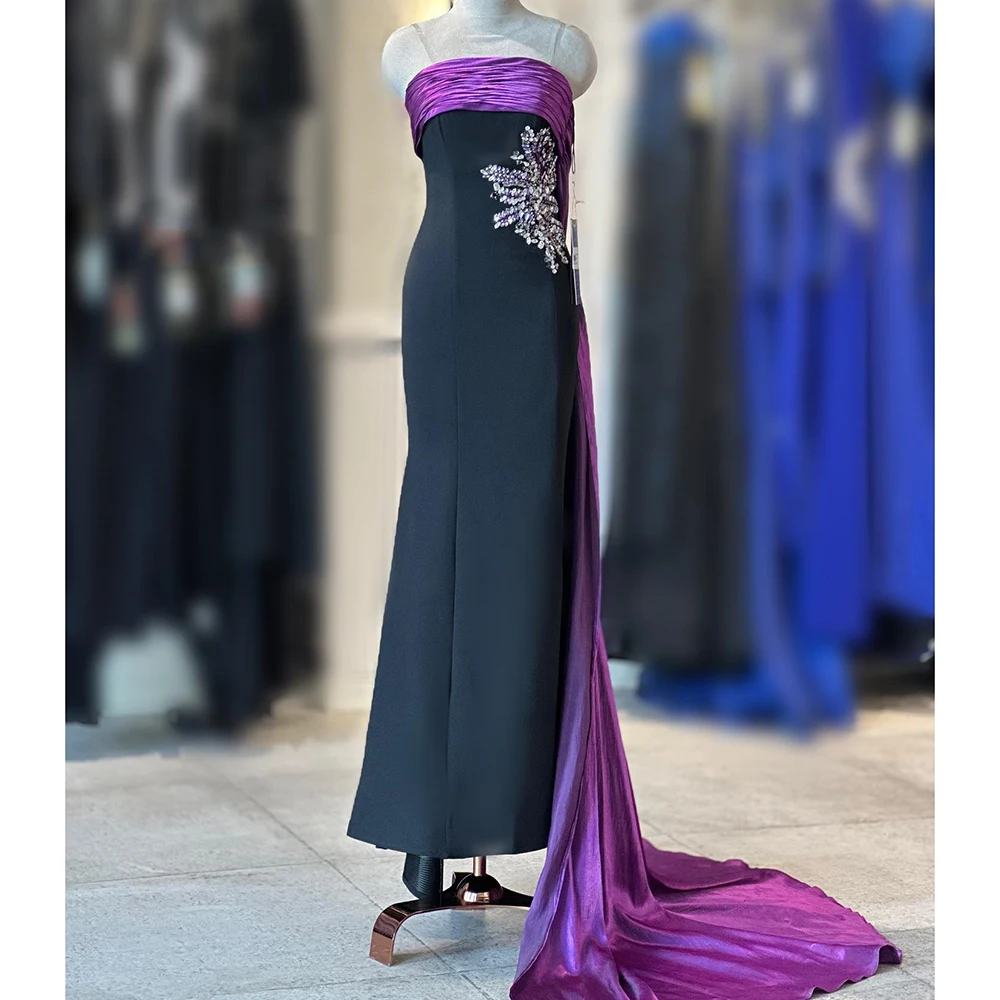 

Индивидуальные вечерние платья трапециевидной формы длиной до пола, без бретелек, без рукавов, платье для выпускного вечера, модное простое драпированное вечернее платье с открытой спиной и кристаллами