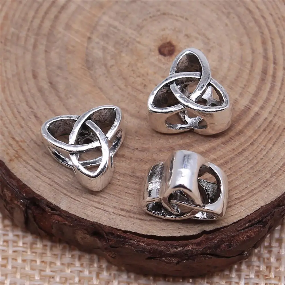 10pcs 11x11mm Antique Silver Plated Triquetra Symbol Big Hole Beads Hair Braid Beard Dreadlock Beads Rings Tube