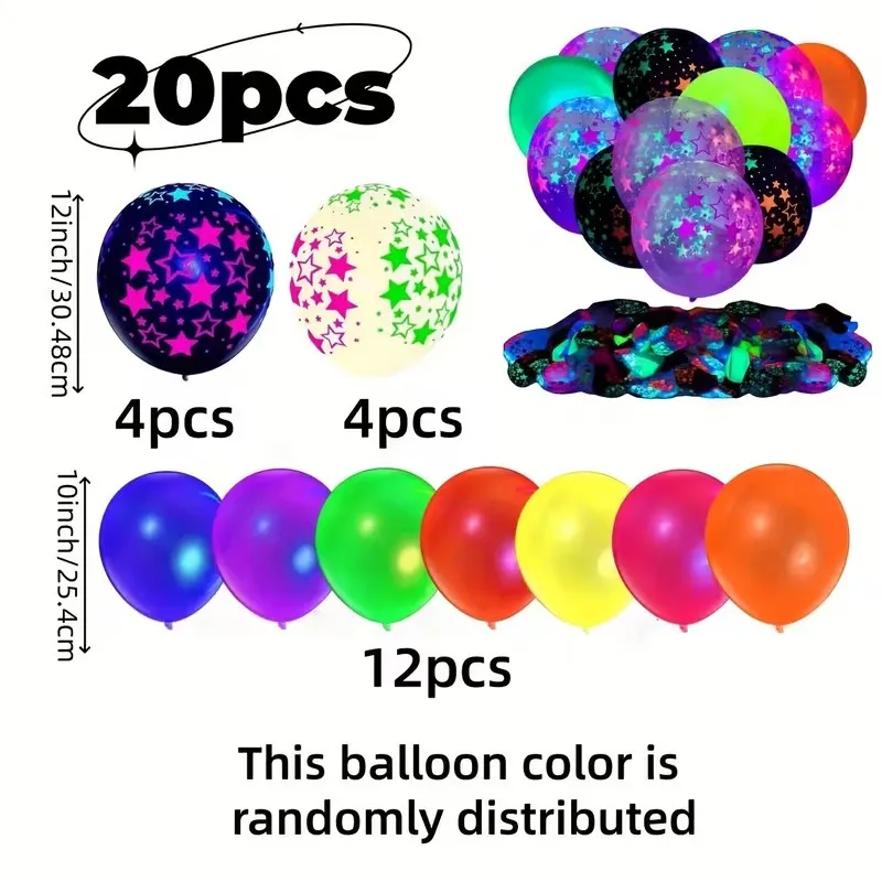 20 stuks fluorescerende neon ster latex ballonnen UV zwart licht ballonnen voor glow-in-the-dark verjaardagsparty benodigdheden bruiloft boog decoratie