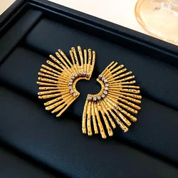Inlaid Rhinestone Fan-shaped Wing Hollow Earrings for Women Exaggerated Stud Earrings Light Luxury and High-end Wedding Jewelry