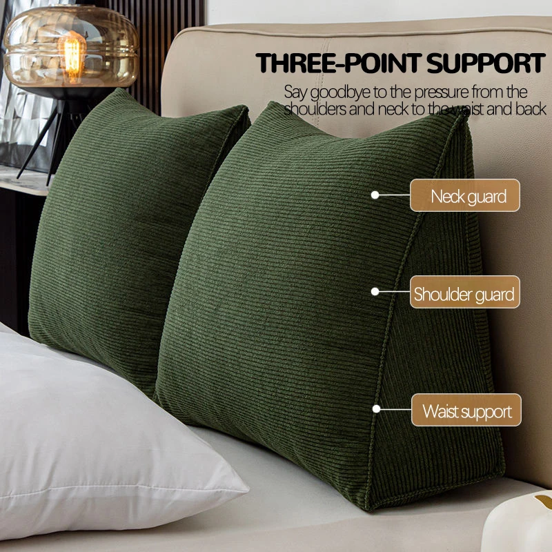 

Reading Pillow Velvet (100% Cotton) Green Wedge Pillow Heaboard Triangle Bolster Pillow for Bed Adults Backrest Support
