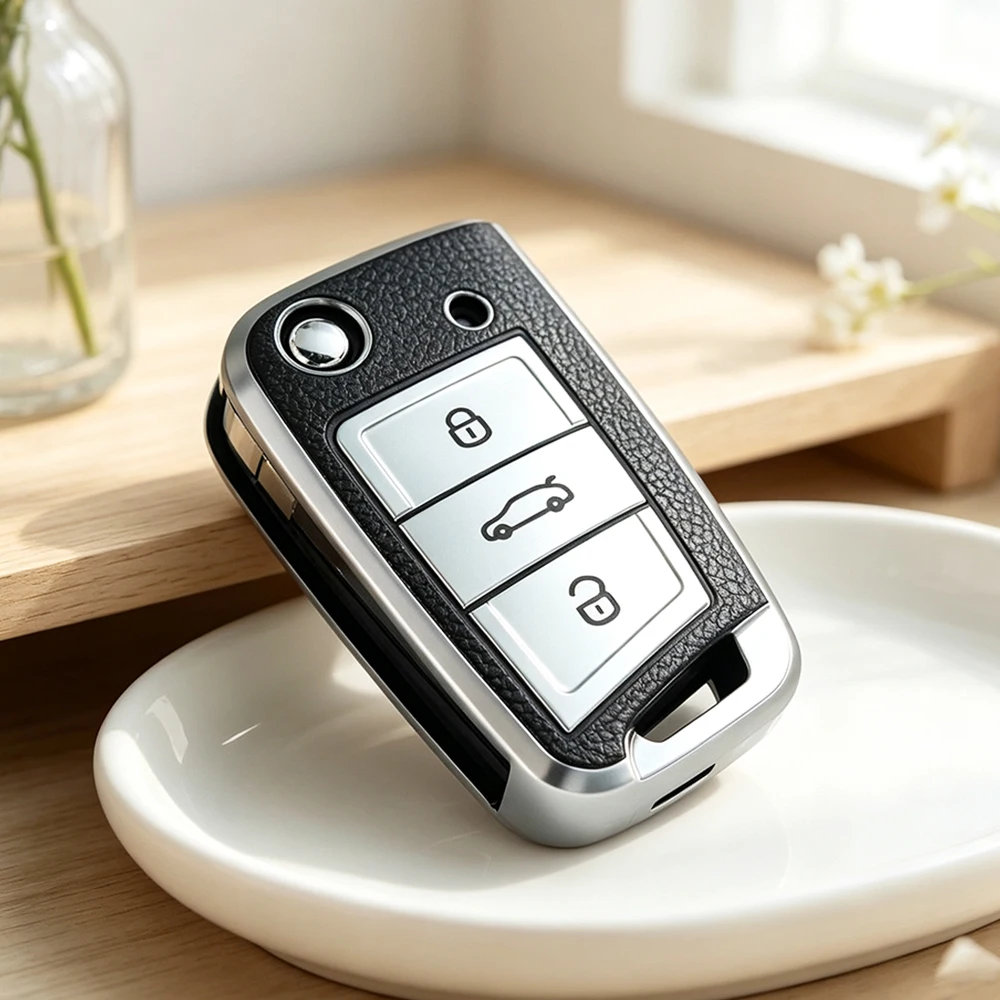 Key Case Cover for VW Golf 7 GTI POLO T-Cross T-Roc Touran Tiguan Skoda Octavia Rapid Kodiaq Fabia Seat Ibiza Leon Ateca Arona