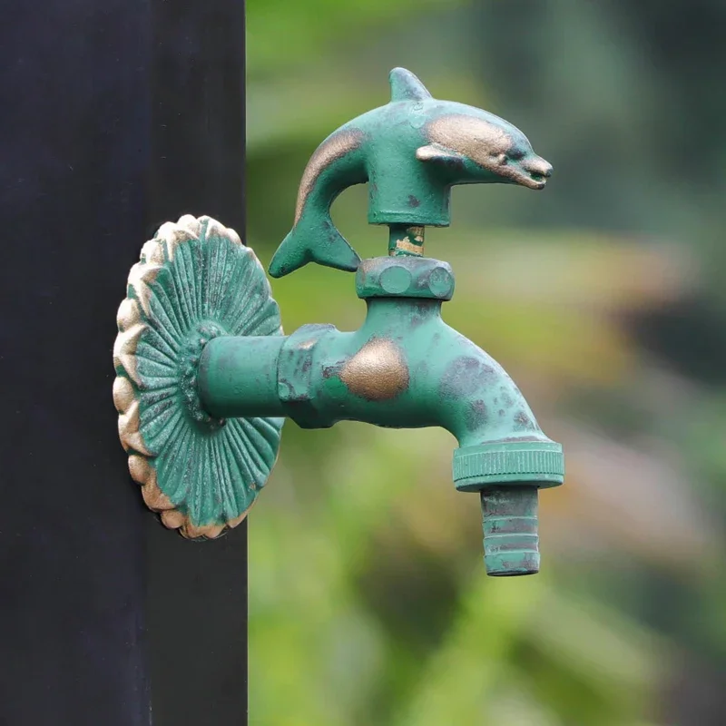 Retro Green Outdoor Animal Faucet All Copper Art Courtyard Garden Antifreeze Sunscreen Washing Machine Faucet