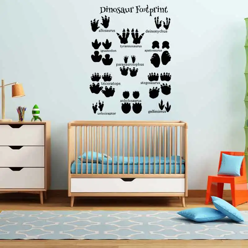 Dinosaur Footprint Wall Sticker Kids Room Wall Decals Nursery Decor Educational Dinosaur Tracks Vinyl Wall Art Custom 3B89