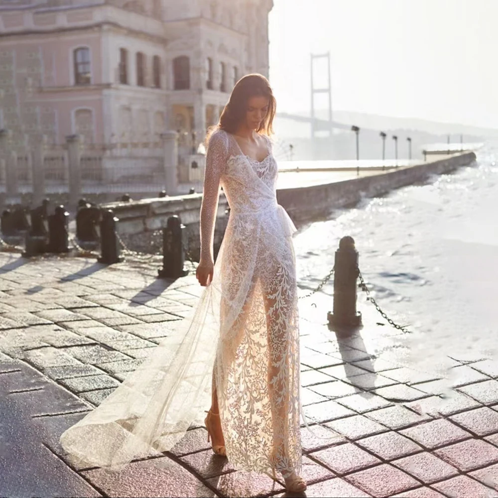 

Elegant Square Neck Wedding Dress Long Sleeve Lace Bride Gown Vintage Formal Bride Dress Women's Wedding Gown 2025 Fashion Lace