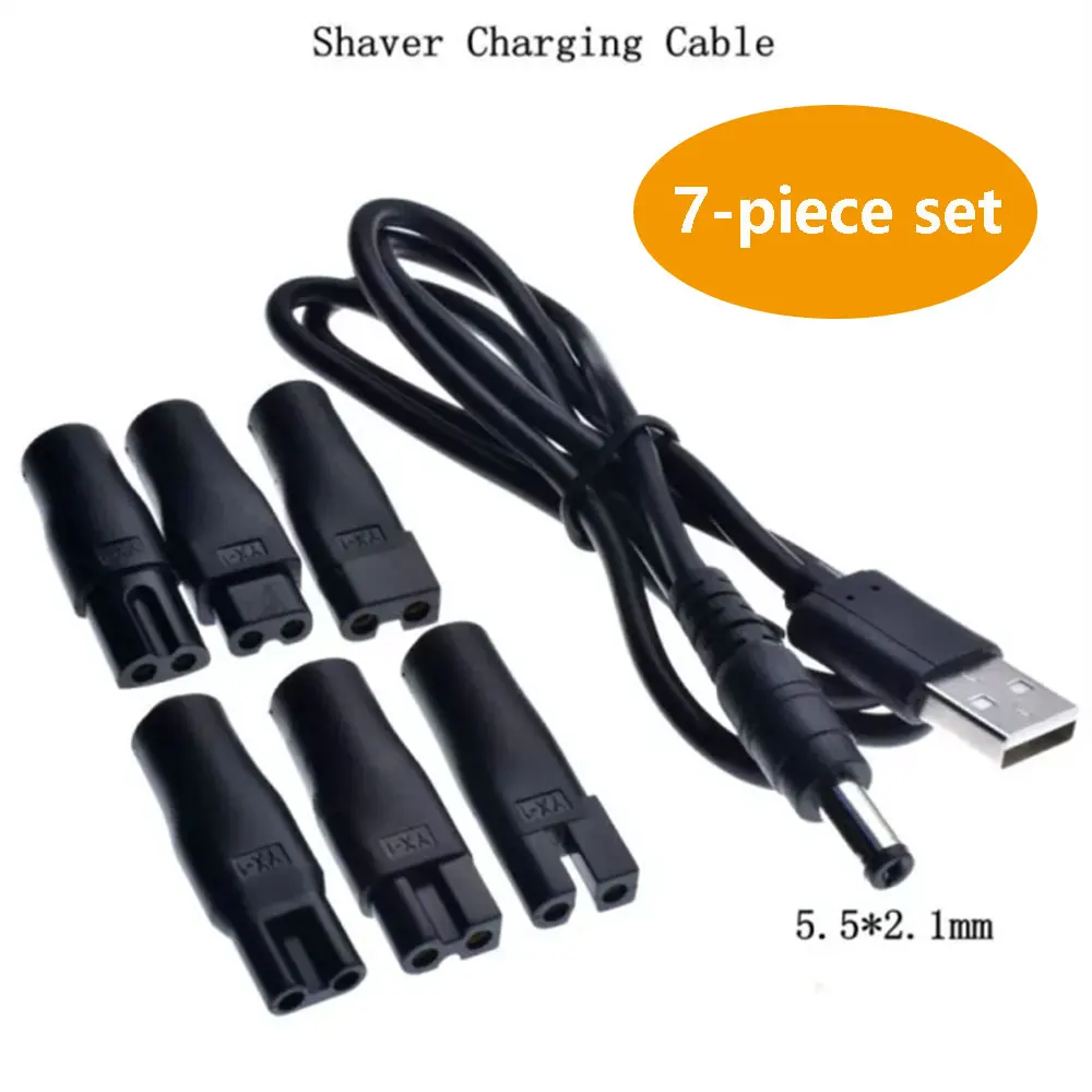 Juego Universal de 7 piezas de cable de alimentación, cargador de repuesto de 5V, Cable adaptador USB adecuado para todo tipo de cortapelos eléctricos