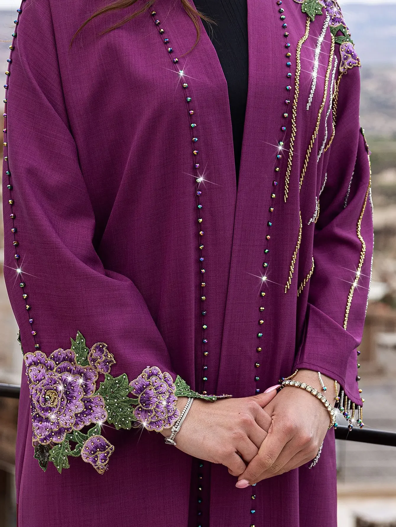 

Роскошное кимоно с вышивкой, открытая Абая, Дубай, кафтан, мусульманское платье, женская исламская одежда, арабский халат, Сабая, Марокко, кафтан Джалабия