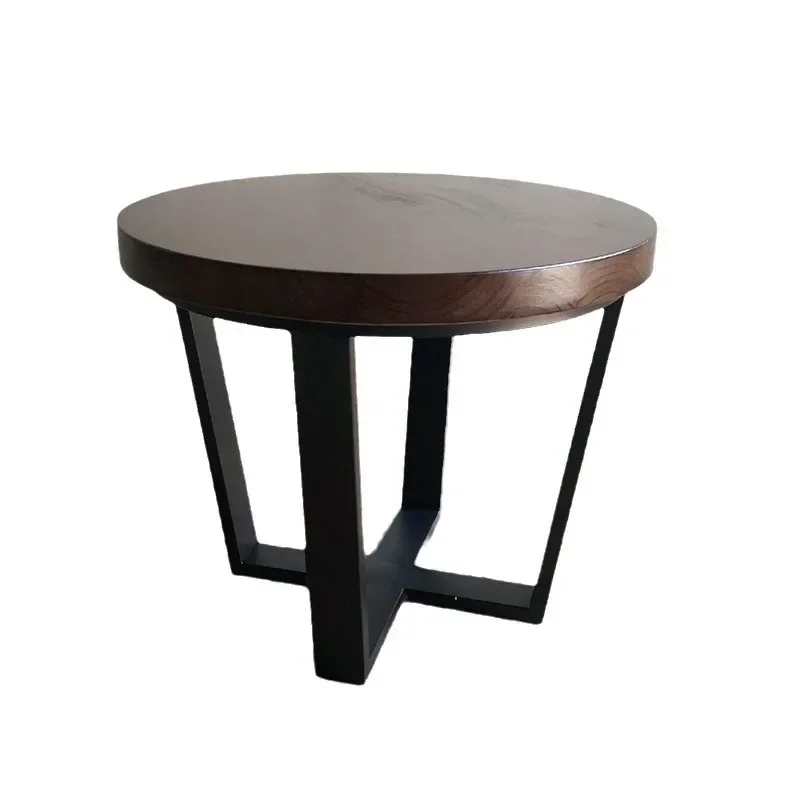 Retro solid wood wrought iron bar round coffee table hotel homestay creative industrial style coffee table