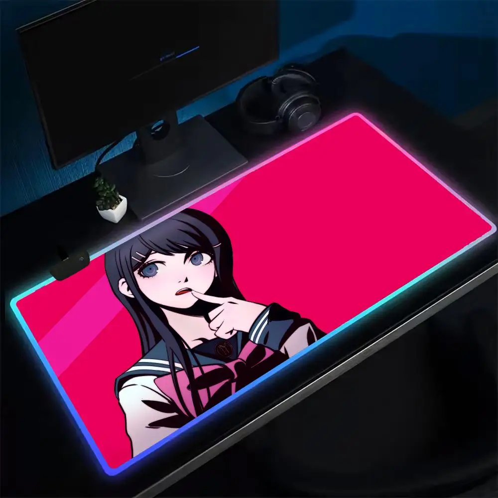 Alfombrilla de ratón D-Danganronpa para Gamer, alfombrilla de ratón para juegos de Anime, alfombrillas de mesa LED, alfombrilla de ratón XXL de goma retroiluminada, alfombrillas de escritorio RGB