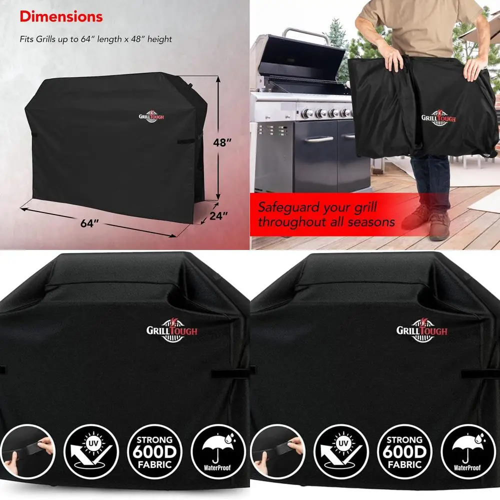 

64 Waterproof Outdoor BBQ Cover for Weber, Genesis, Charbroil - Heavy Duty, UV Resistant, Adjustable Straps