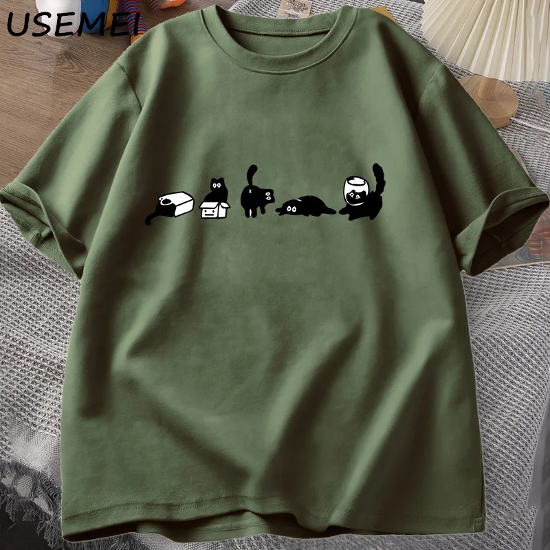 

Five Mood Cats T-Shirts Oversized Cat Mom Tee Funny Cotton Short Sleeve Cat Lovers T Shirt Men Women Casual O Neck Summer Tops