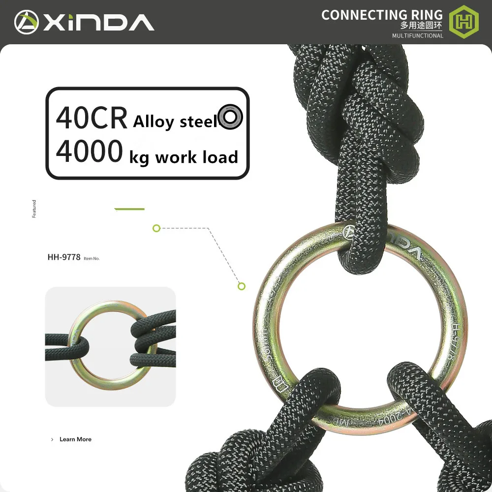

Кольцо для спуска с веревкой Xinda 40KN из легированной стали, 25KN из алюминиевого сплава, для слэклайна, гамака, альпинизма, спасательных работ, страховочный соединитель