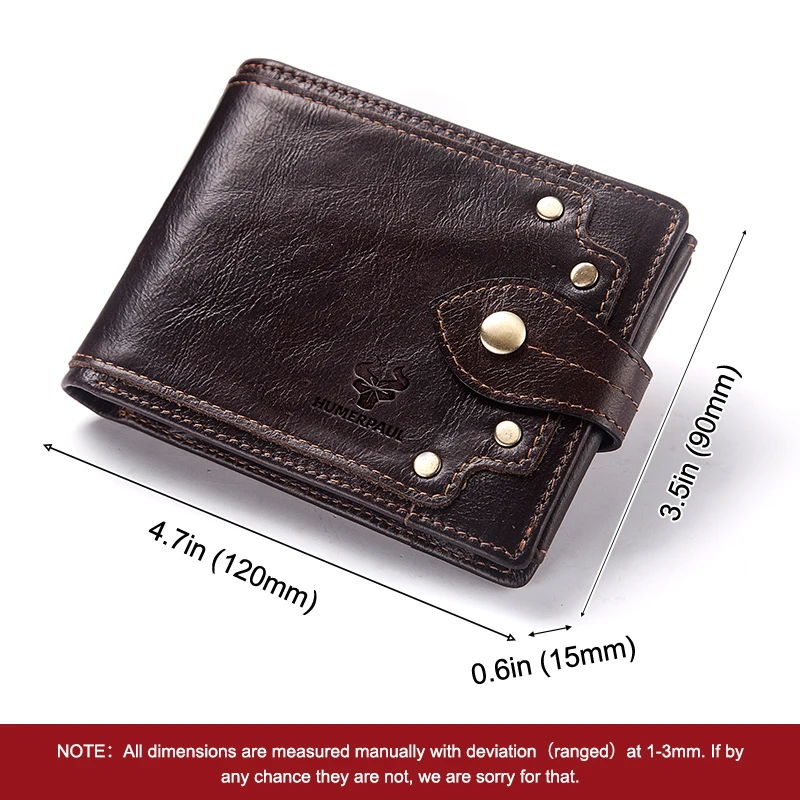 Genuine Leather Wallet for Men Slim Minimalist Tri-Fold Purse Coin Pocket with ID Window and RFID Blocking Credit Card Holder