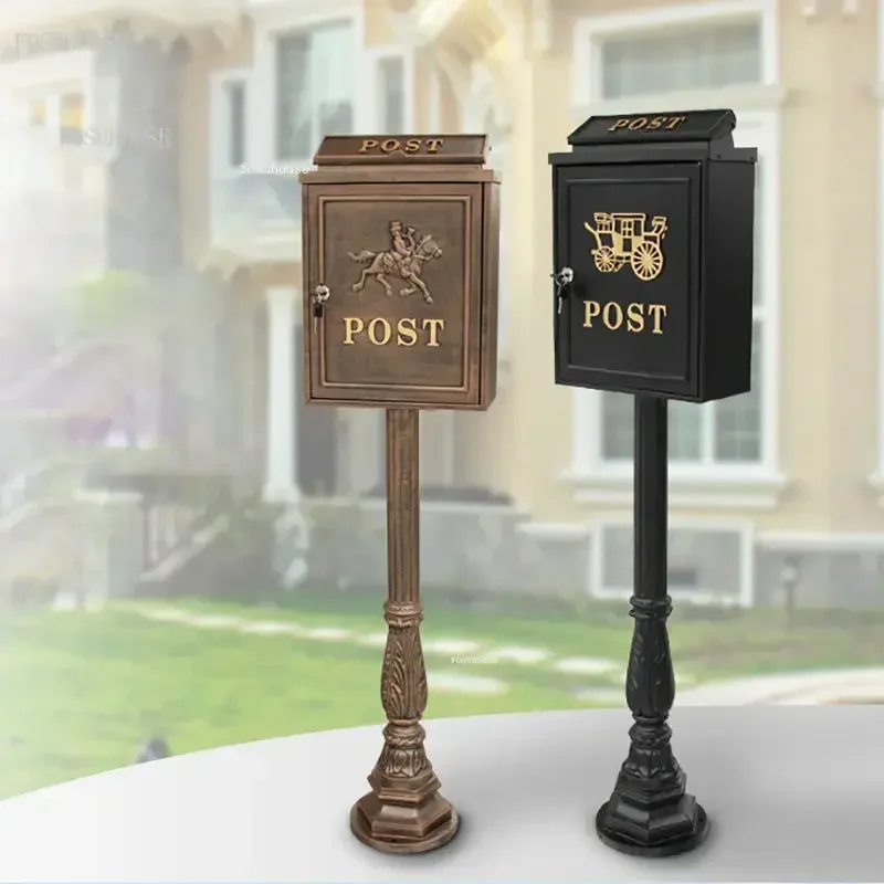 #Outdoor Mailboxes Nordic Creative Newspaper Box Retro Vertical Villa Letter Box Floor Rainproof Post Box Outdoor Garden Mailbox
