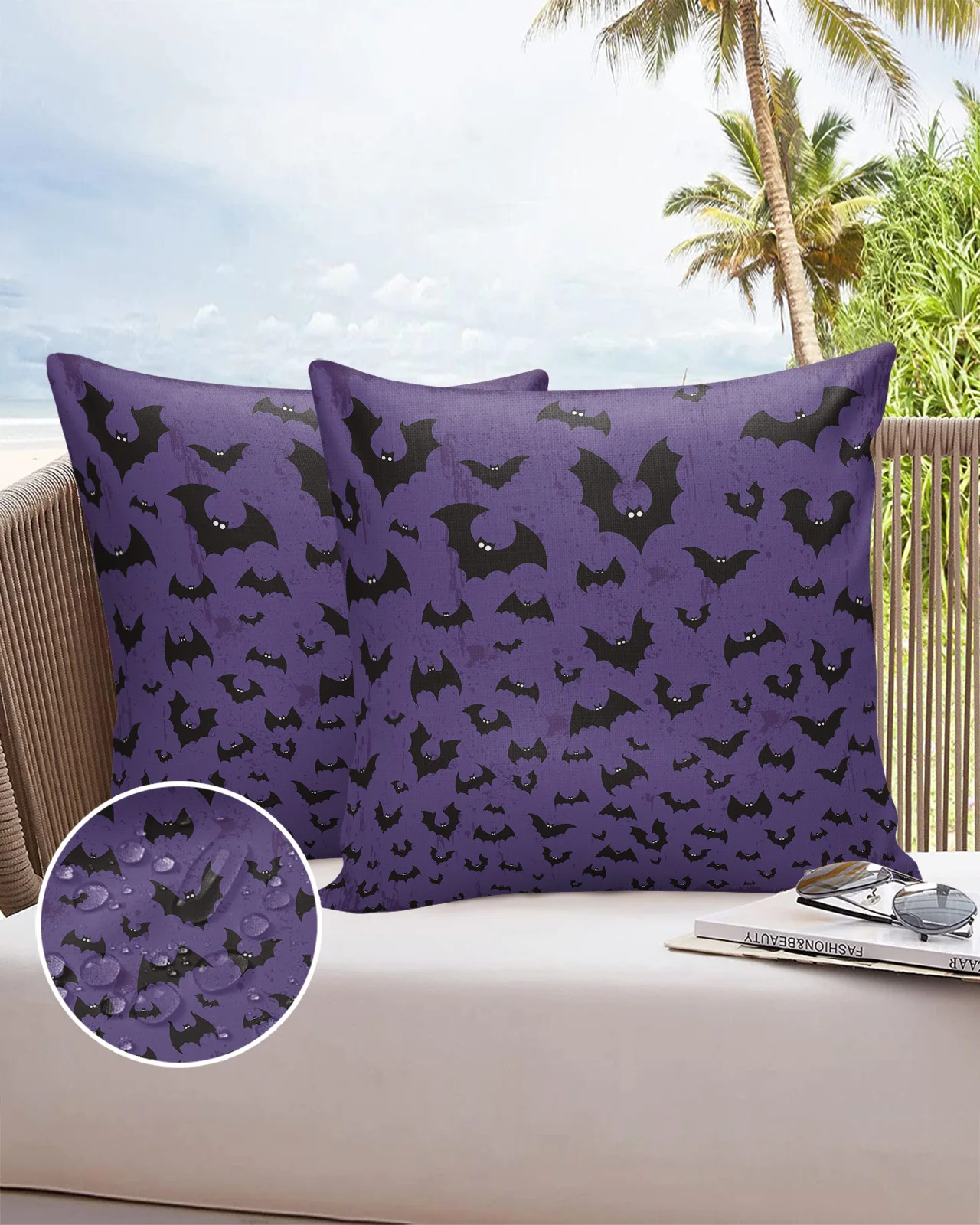 

Halloween Theme Bat Purple 2/4PCS Outdoor Pillowcase Waterproof Sofa Pillow Cover Case Garden Patio Cushion Covers Home Decor