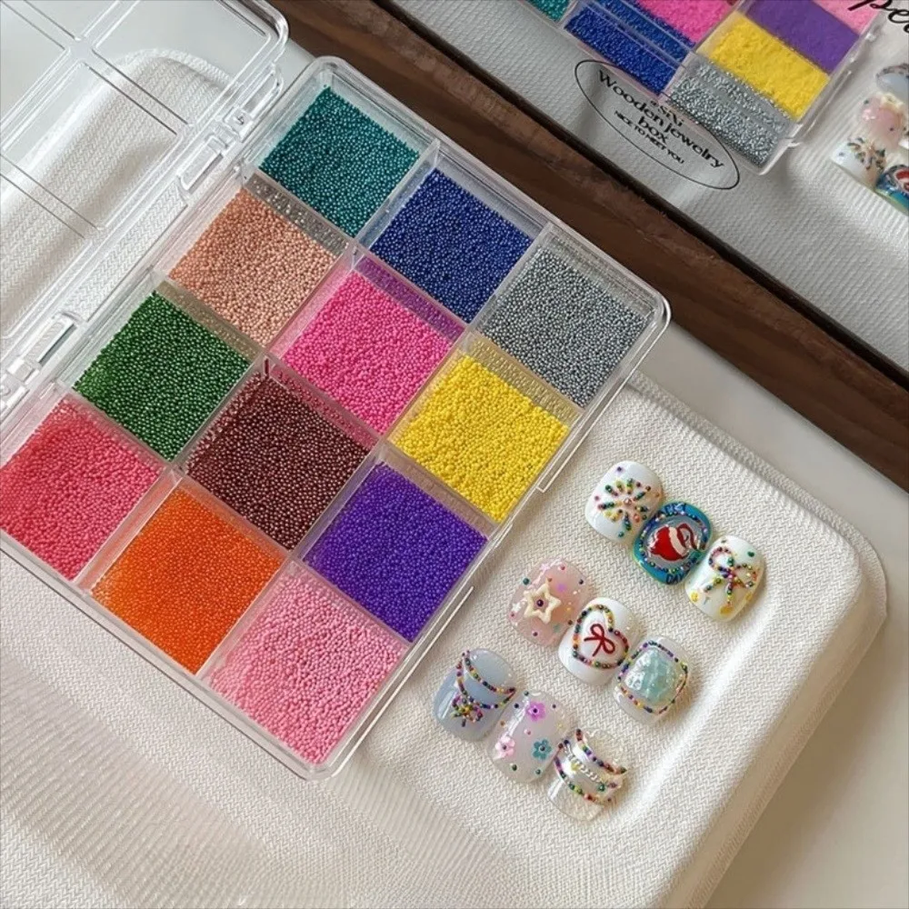 New 12 Grids/Box Nail Art Beads Kit Colorful Mini Nail Charms Decorations DIY Dopamine Nail Art Glitter Set Manicure Accessories