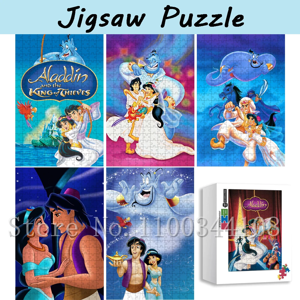 

Пазлы Aladdin из фильмов Диснея для взрослых, пазлы принцессы жасмин 300/500/1000 шт., деревянные головоломки, сжимаемые сборные игрушки