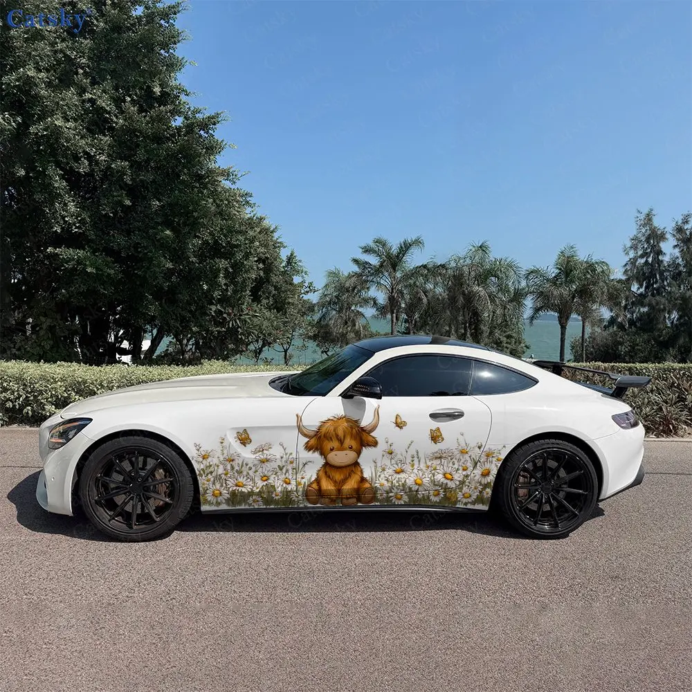 2pcs Cattle Among The Flowers Car Sticker Full Body Decal Decoration Scratches Protect Car Sticker Waterproof Car Vinyl Wraps