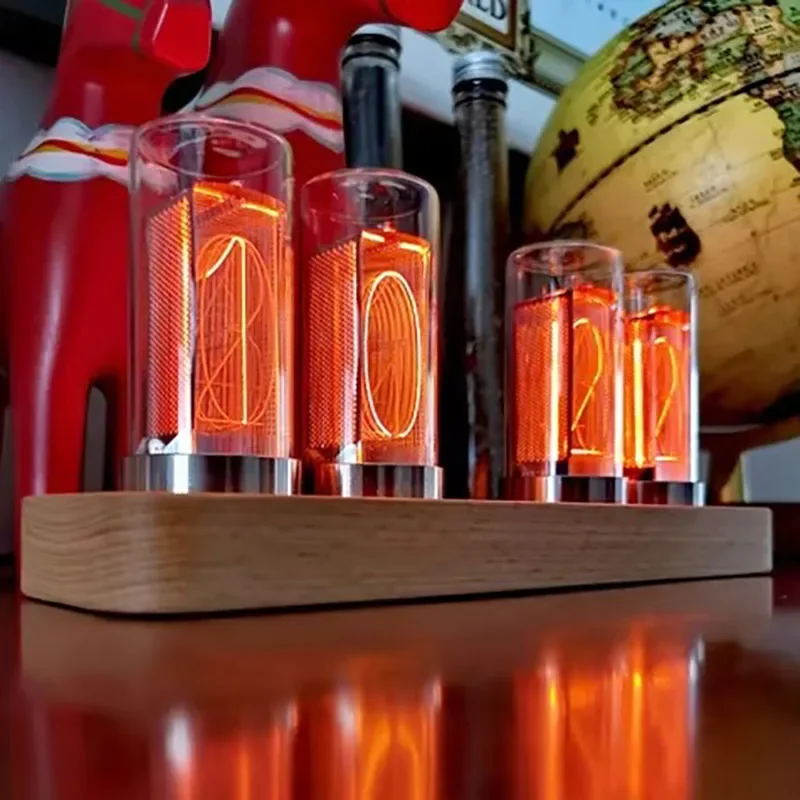 4/6 Bit Luxury Nixie Tube Clock Amber Glow Tube Clocks Retro LED Digital Watch Electronic Clocks Home Clock Desk Gifts Ornament