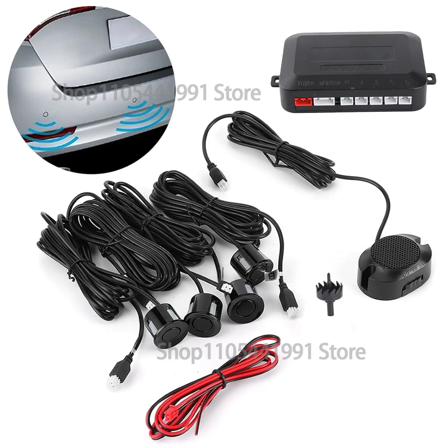 Akozon Car Reverse Backup Parking Sensor System Reversing Assistance Kit with Audio Buzzer Alarm Alert