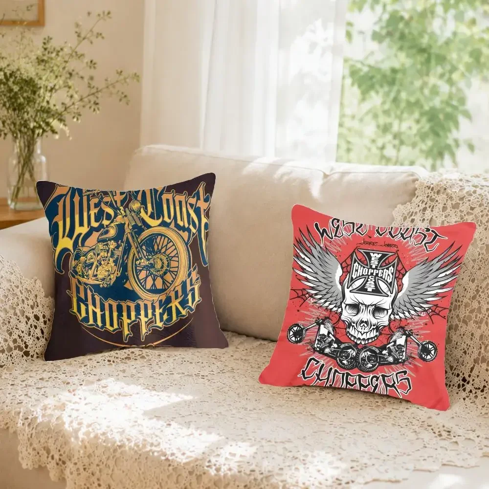 Motorcycle Brand W-West Coast Choppers Cushion Cover Faux fur decorative Dark academia style post Rustic pillow cover