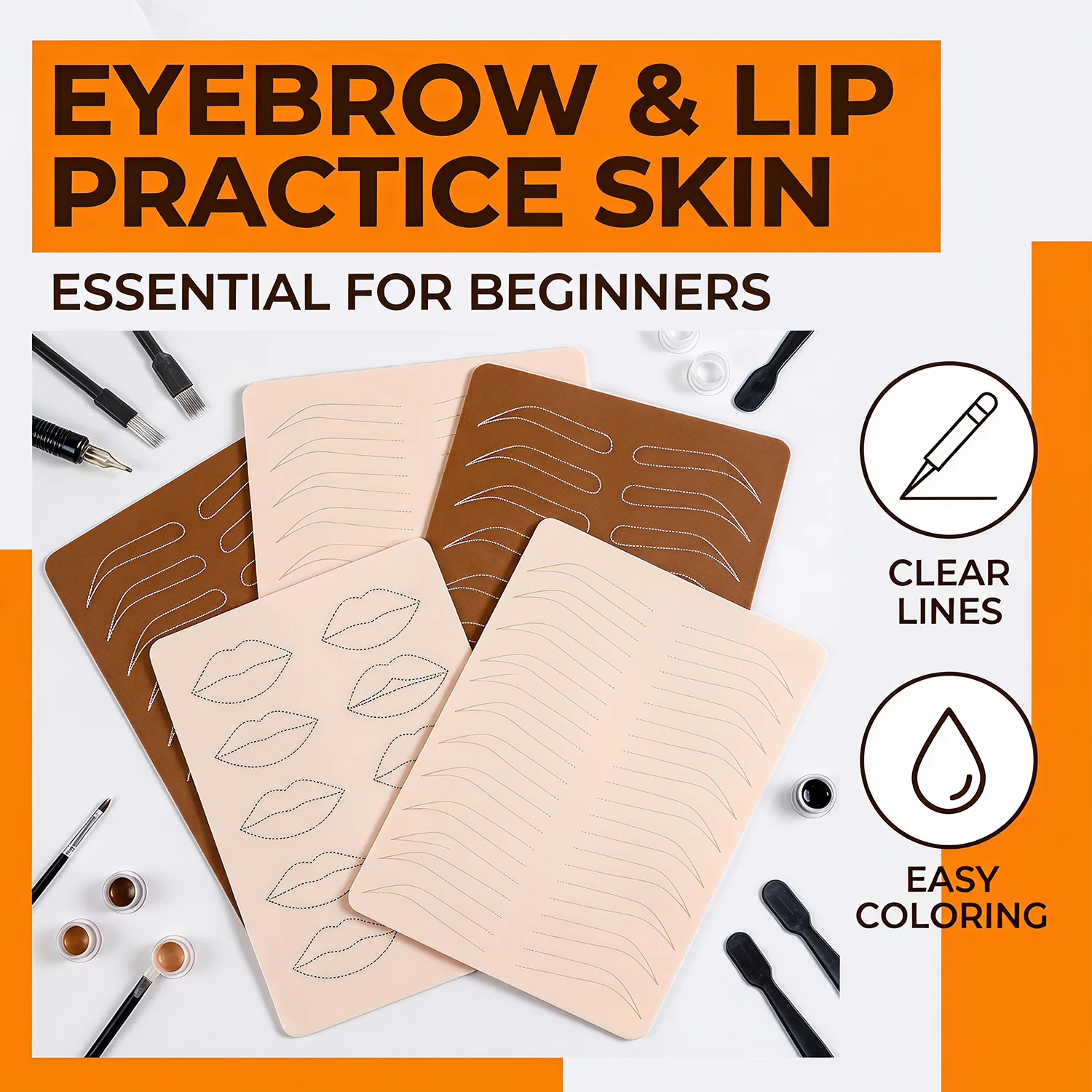 PMU Silicone Practice Skin With Guide Lines Eyebrow Lip Tattoo Fake Skin For Microblading Permanent Makeup Beginner Training