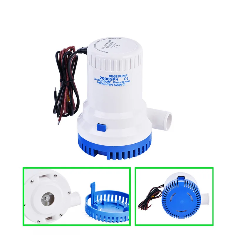 12V/24V Small Mini Automatic Boat Bilge Pump Automatic 1500/2000 GPH Electric Submersible Pump